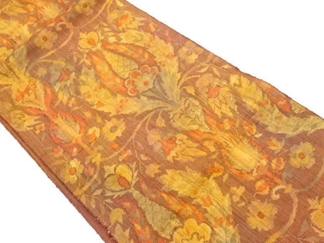 Hand woven tsumugi nagoya obi with woven floral pattern